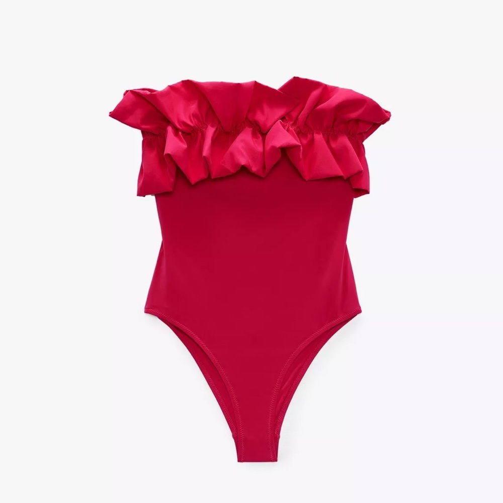 ZARA PINK/RED RUFFLED BODYSUIT NEW!!!! SIZE SMALL